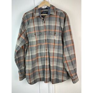 Carhartt Rugged Flex Men's XL Relaxed Fit Gray Orange Plaid Button Up Shirt